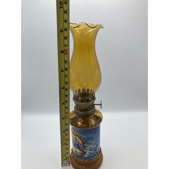 Vintage Lantern Nativity Scene Amber Glass Top Unused Wick-Adjuster-Hong Kong - Picture 4 of 9